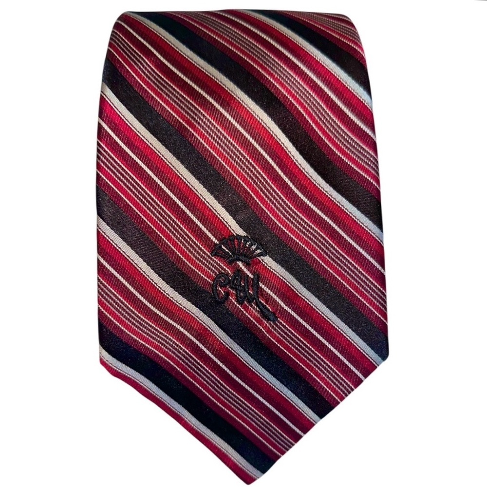 Vtg Countess Mara Mens Tie Silk Red & Black Diagonal Stripes 3.5x58”